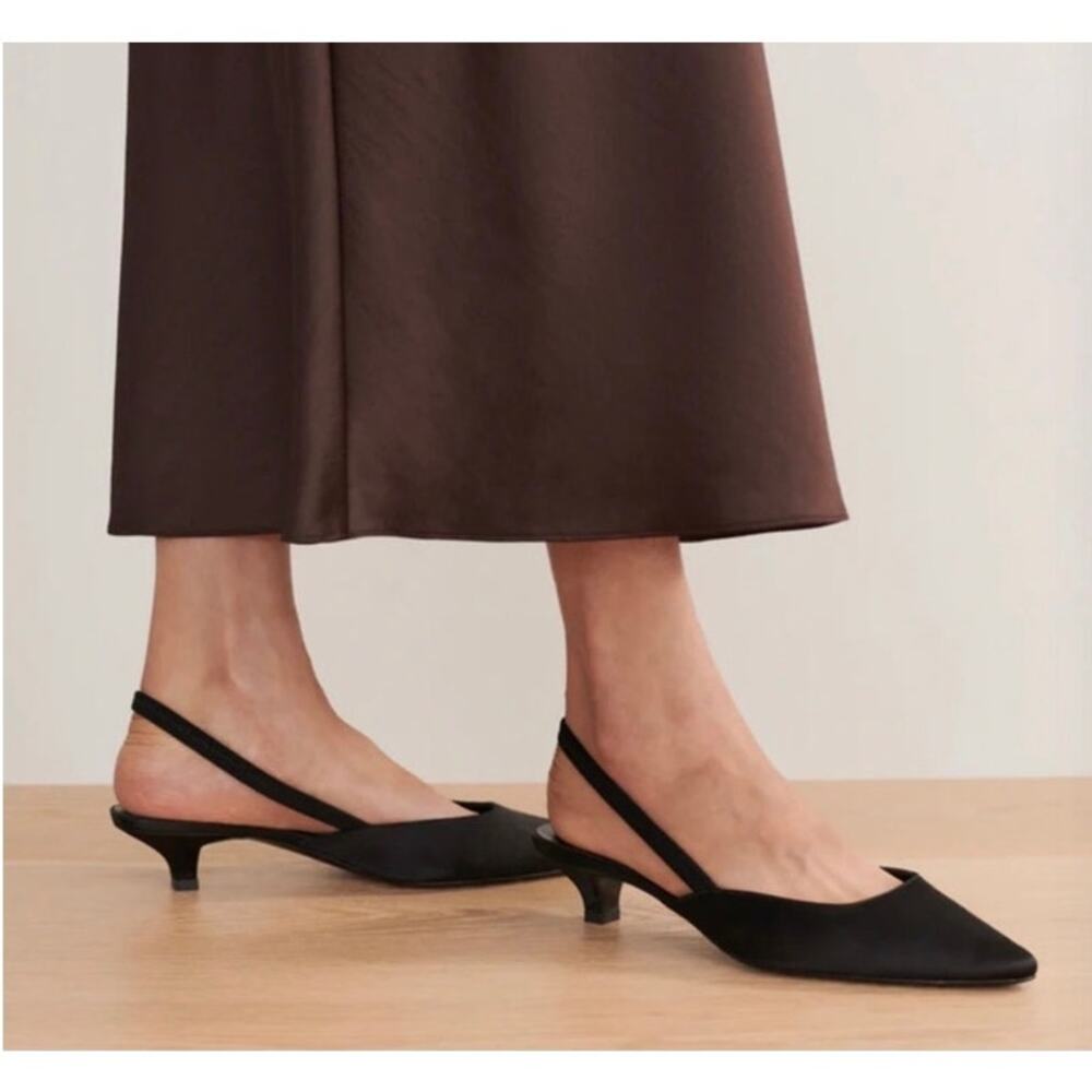 Jenni Kayne Women' Satin Kitten Slingback Heels Black 37/ US Size 7 NWOB - Picture 11 of 12